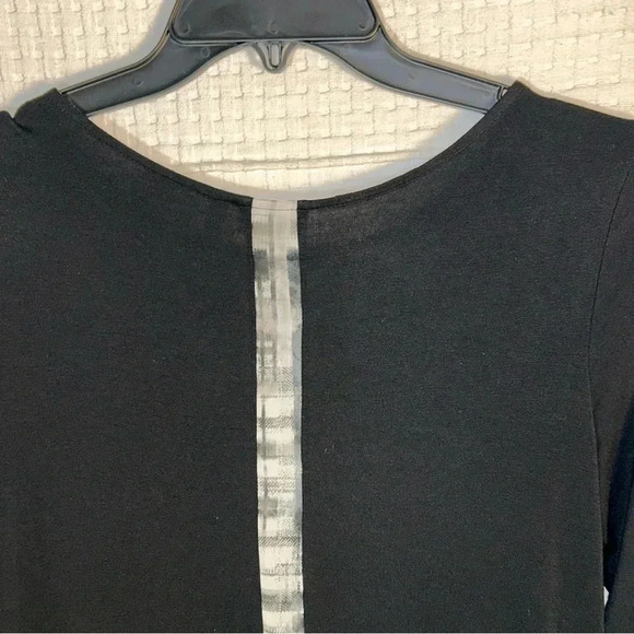 Logo Lori Goldstein Top Womens Small Black White Gray Diagonal Plaid Sheer Front - Picture 6 of 9